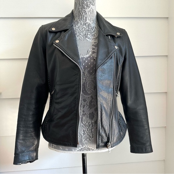 Vintage Black Leather Biker Jacket Soft Leather Insulated size Small - Picture 2 of 12